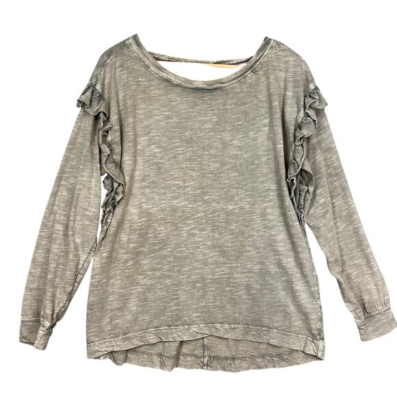 Pilcro Anthropologie Women’s Olive Wash Ruffled Sleeve‎ Open Back Long Sleeve S - Picture 1 of 7